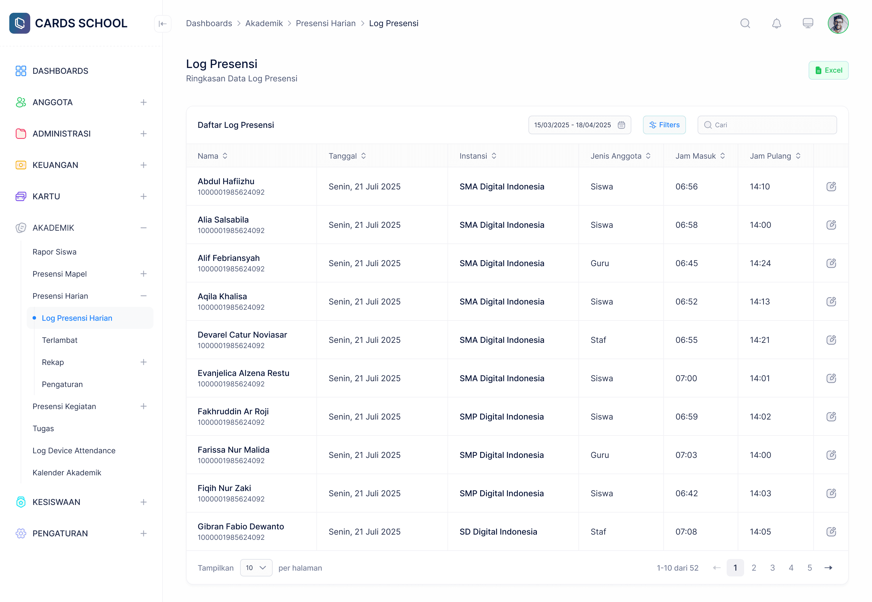 Log presensi realtime CARDS