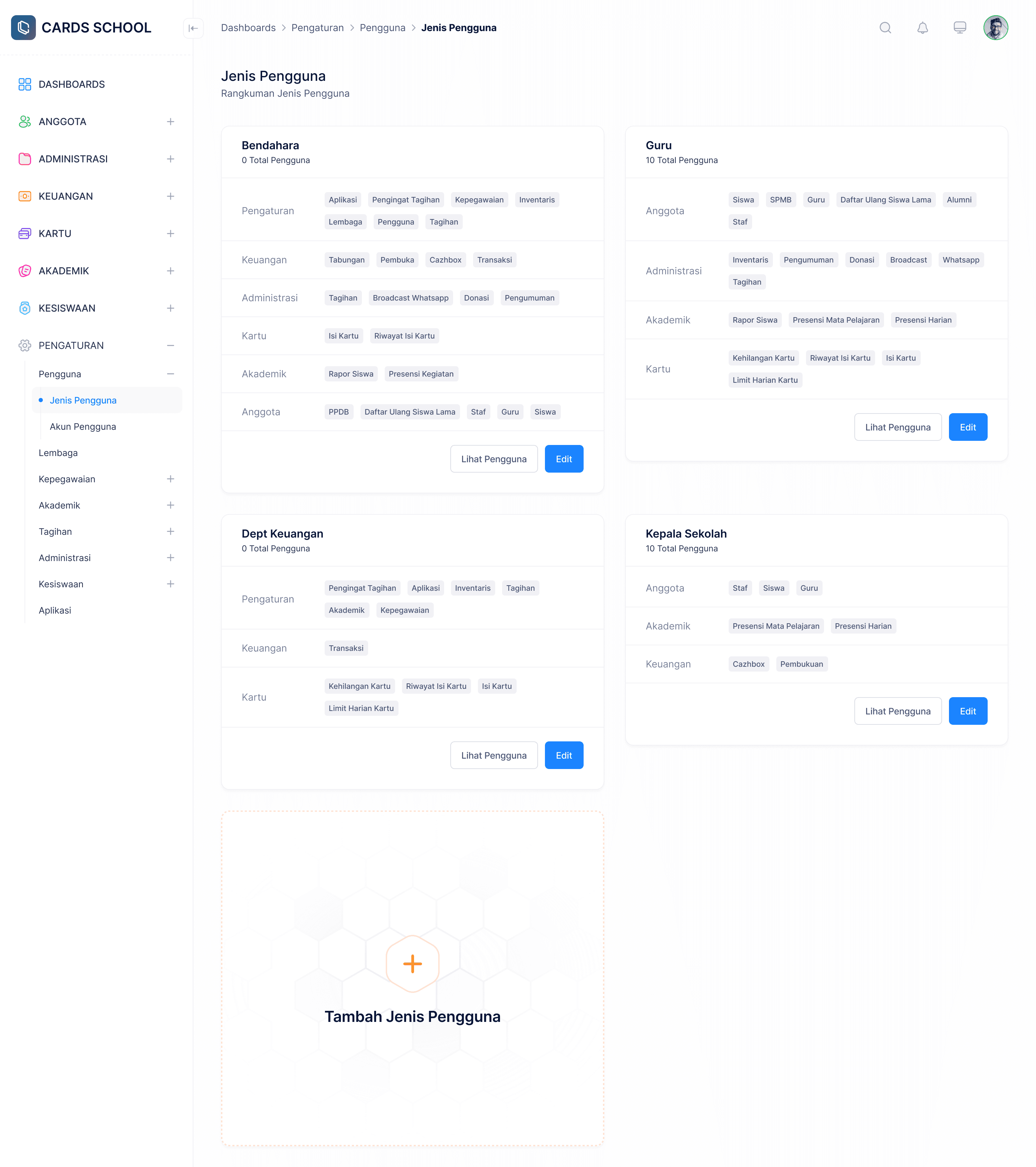 Pengaturan pengguna & hak akses CARDS